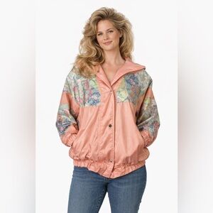 Cyclone VTG Floral Patchwork Windbreaker Jacket Pink Hooded Women's M‎ 90s